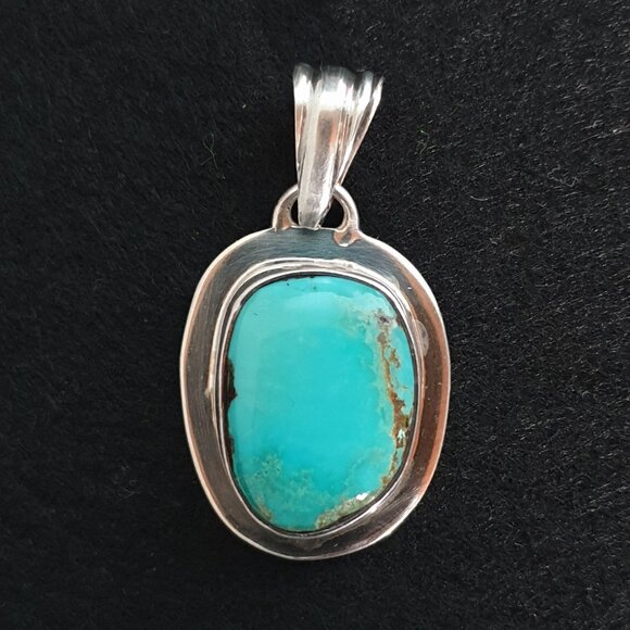 Bold Vintage Southwestern 925 Silver Natural Turquoise Statement Pendant - Picture 5 of 12